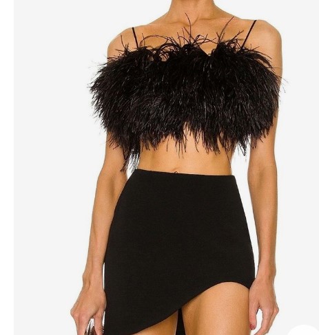 2023 new style women party shows wear Ostrich Feather Crop Top  Skirt Sets Feather short tops