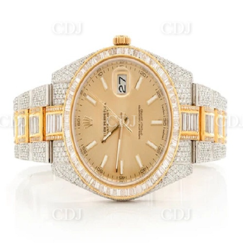 Luxury Gold Plated Natural Diamond Watch Wrist Iced Out Automatic Hip Hop Movement Watches For Rappers Luxurious Watch