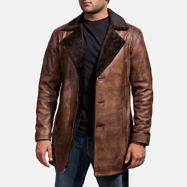 High quality Men's Brown and more Color Genuine Sheepskin Leather Fur Coat