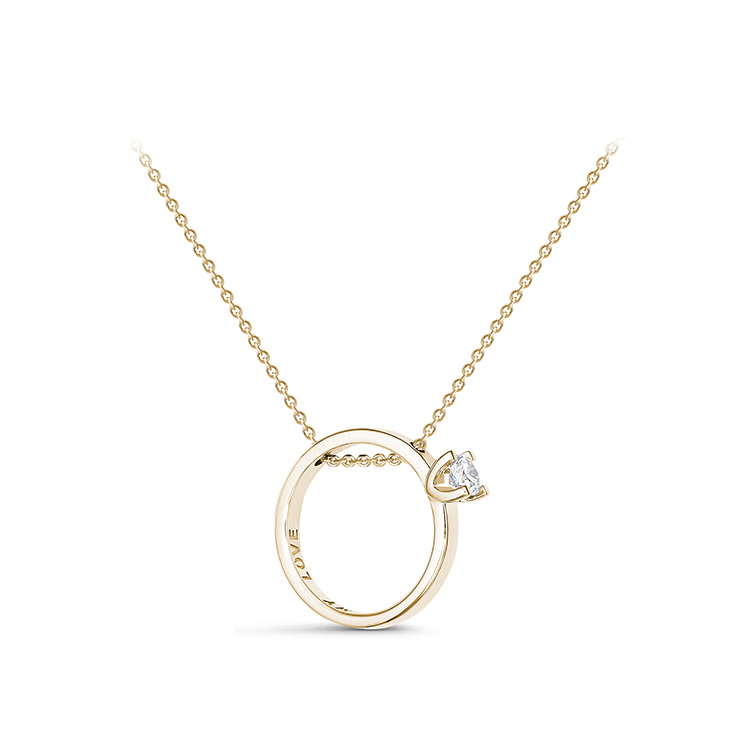 Yellow gold necklace in the form of a ring with a diamond - an original gift for a girl wholesale
