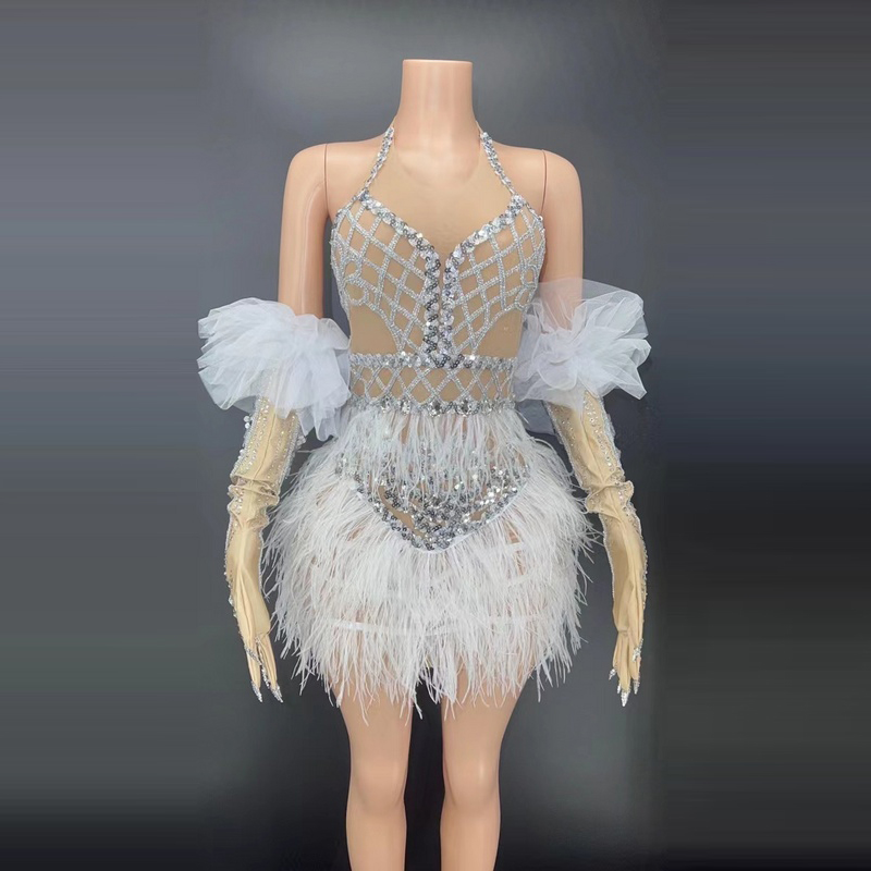 NOVANCE Y2374-B Girls Clothing Sets 2022 Sexy Deep V-Neck Diamond Vestido De Noche Backless Bodycon Feather Dance Dress