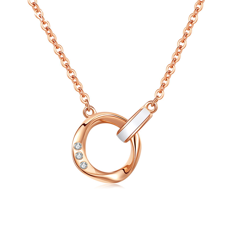 Xinfly Pure 18K Real Rose Gold Natural Diamond Mobius Ring Double Pendant Necklace Women Au750 Gold Jewelry Set
