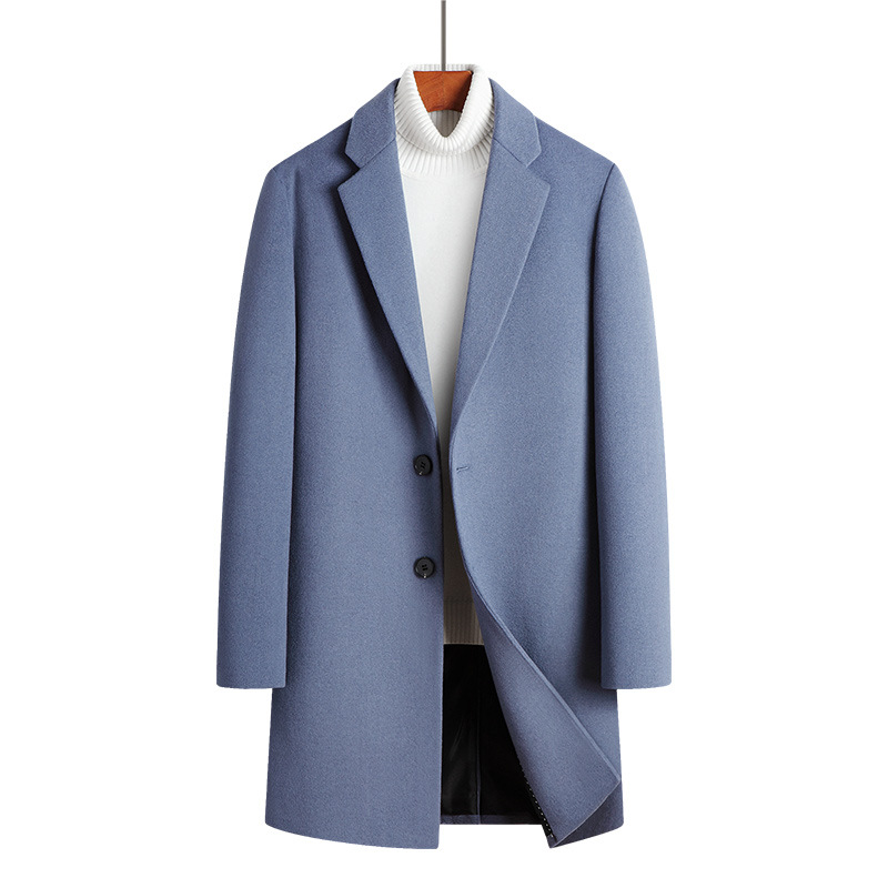 Australasian Wool Single Breasted trench coat men wool Long-Sleeve Plush Peacoat  men wool coat