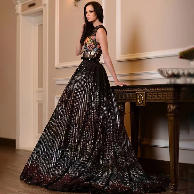 A5522 Black Beading Wedding Fashion Women Dresses Embroidered Sleeveless Ladies A-line Maxi Party Dress