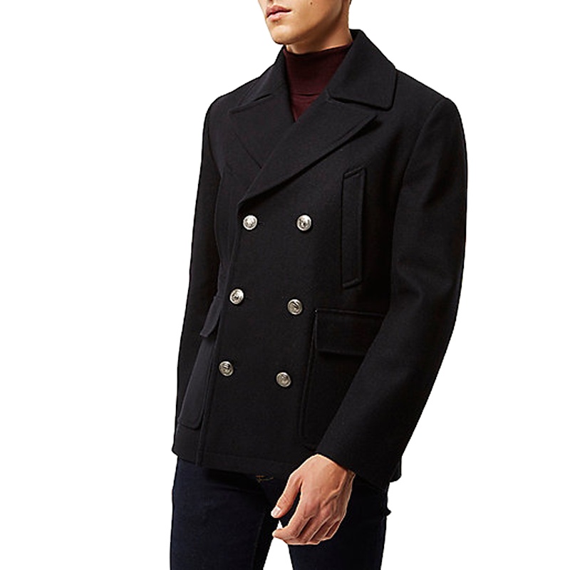 Wholesale Fashion Custom Mens high quality Navy Smart pea coat