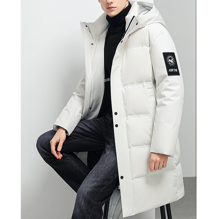 Long Down Jacket Mens White Blank Custom Logo Zipper Single-breasted Unisex Bubble Puffer Jacket