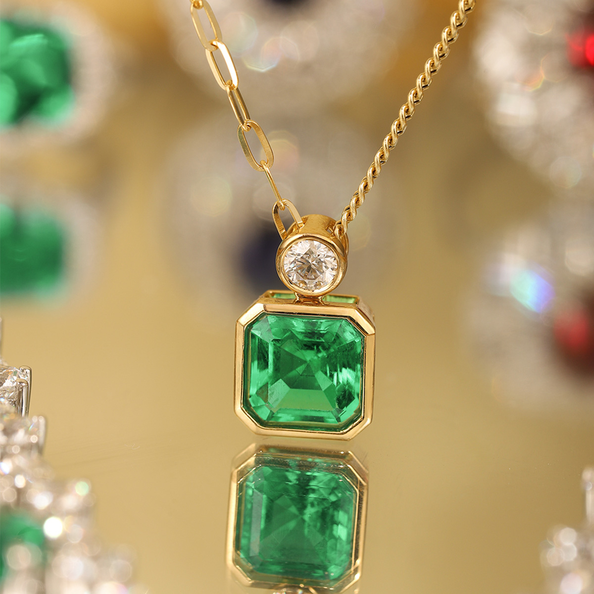 ANSTER Gold Necklace For Women 18K Pure Gold Pendant Lab Grown Emerald Asscher Cut Custom Gemstone Gifts For Girlfriend