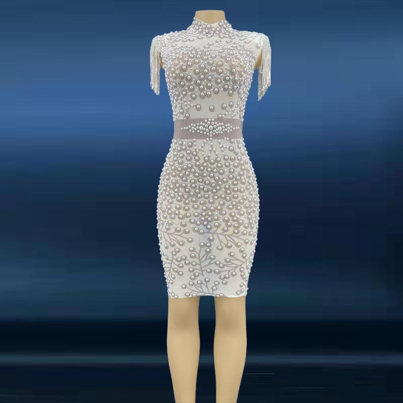 Novance Y2240-D High Quality Sexy Dress Handmade Beaded Tassel Diamond Dress Wrap Bodycon Casual Dress Plus Size Women Clothing