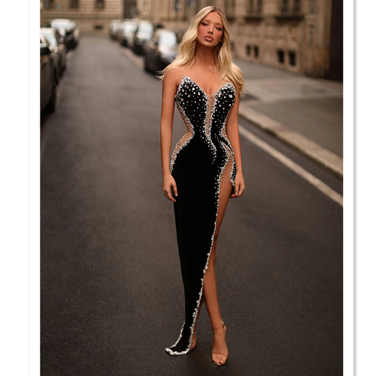 Top Quality Beading Women Celebrity Nightclub Fashionable Elegant Long Evening Runway Dresses