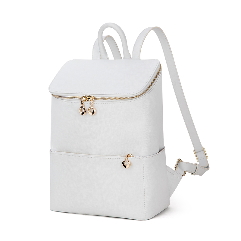 2023 New Design Genuine Leather Bags Elegant Pure White Womens Backpacks for Ladies with Custom Logo