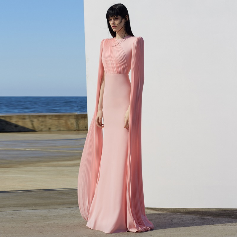 Hot Selling 2023o Neck Maxi Dress Solid Color Fashion Long Modest Formal Party Evening Dress Elegant Long Sleeve Party Dress