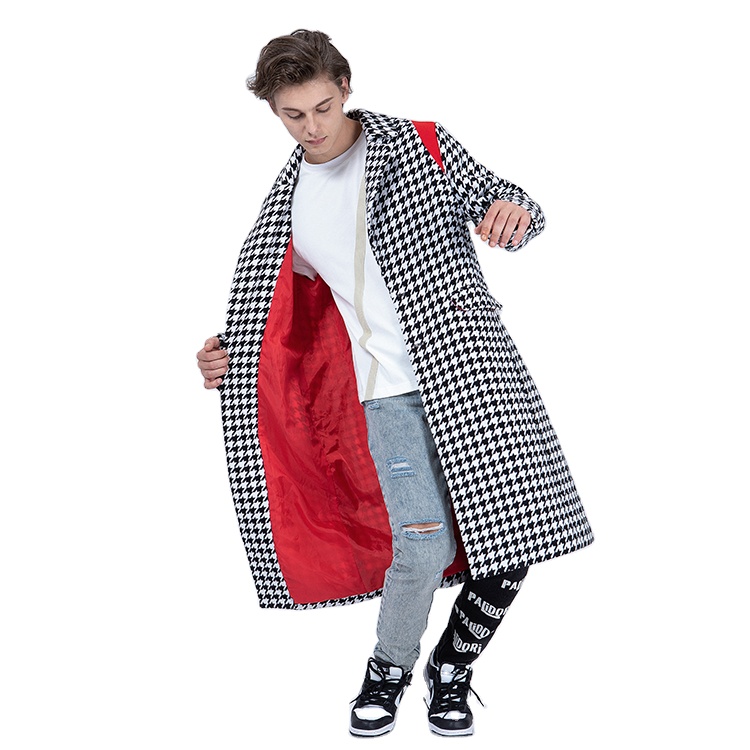 Best seller custom plus size mens winter Houndstooth long broadcloth trench coat for men