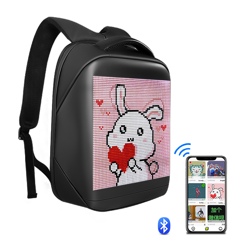 Pix 64*64 dots LED Display Waterproof School Bag RGB Full color LED Screen Backpack APP Control LED Bag Led Backpack Display