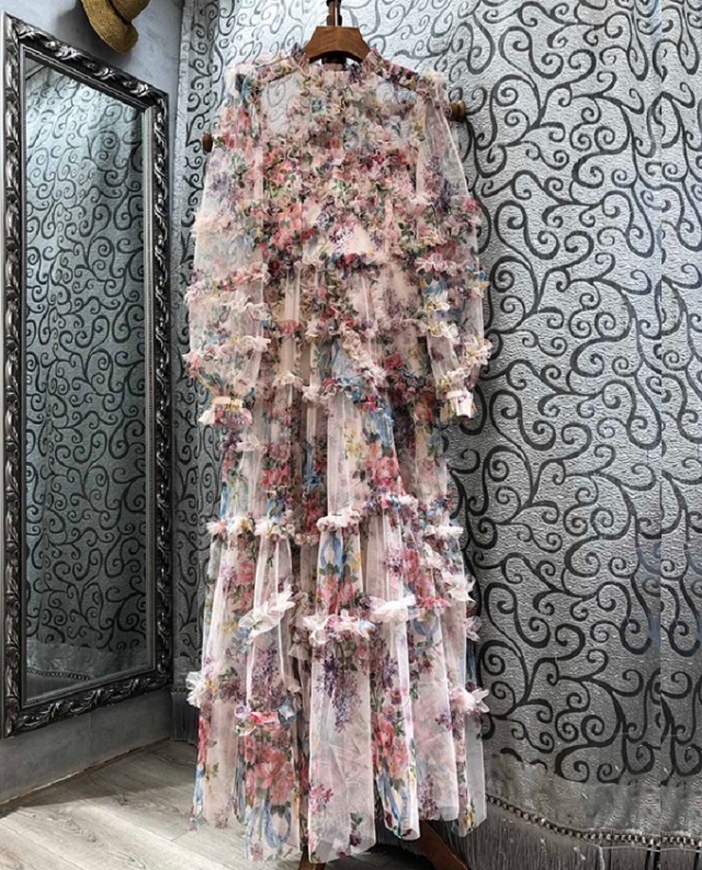 Top Quality Women's Long Dress 2022 Spring Summer Wedding Party Ladies Charming Floral Print Long Sleeve Maxi Dress Gown Vestido