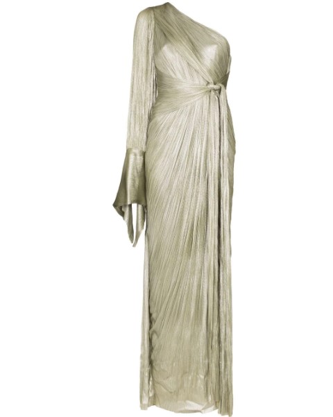 women Stylish long single sleeves pleated elegant slit dress women high quality silk social dress