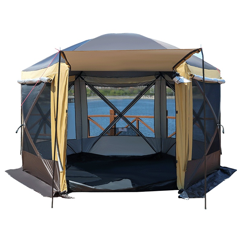 Hexagon canopy automatic wind-proof mosquito-proof rain-proof dinner meeting camping vehicle outdoor tents