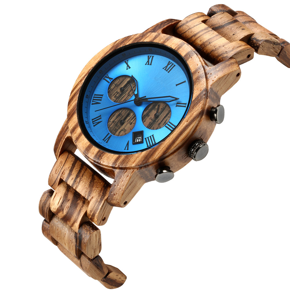 custom oem women wrist size wood chronograph quartz movement watches with wooden band watches