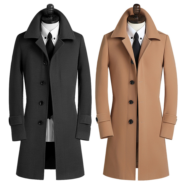 Custom Winter Streetwear Men Blank Wool Outwear Coats Fashion Single Breasted Woolen Overcoat