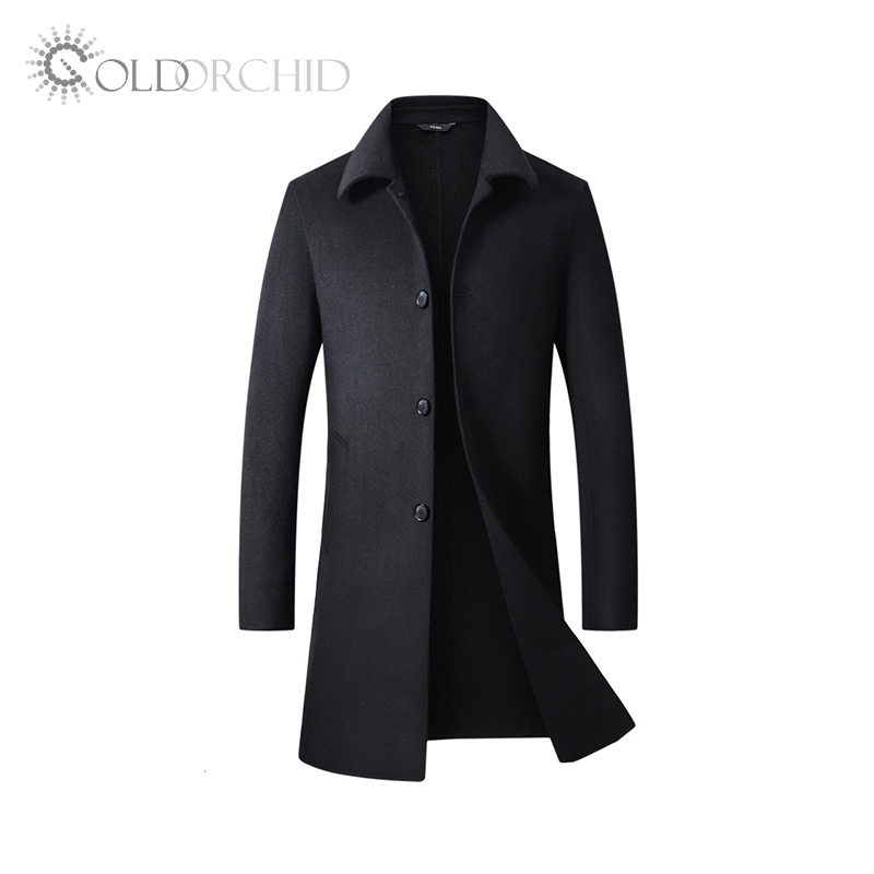 Customized Wool Winter Black Jacket Mens Long Overcoat