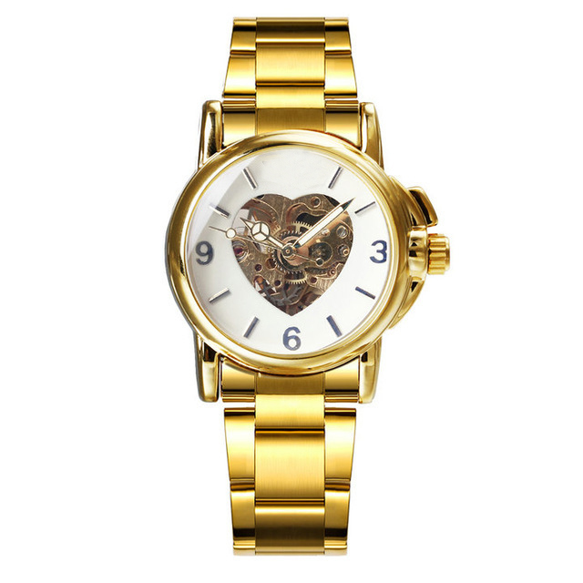 High Quality Waterproof Heart Shape Dial Automatic Movement Women Wrist Watch Luxury Gold Mechanical Ladies