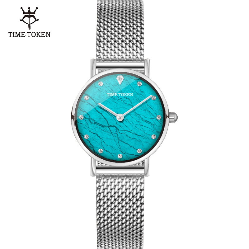 Time Token Fashion Luxury Mesh Steel Brand Customized Logo Waterproof Crystal Miyota Ladies Quartz Women Wristwatch
