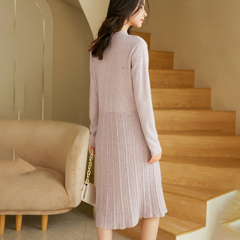 Custom Mongolian Cashmere Sweater Fall Winter Soft Elegant Rib Knitted Women Cashmere Dress