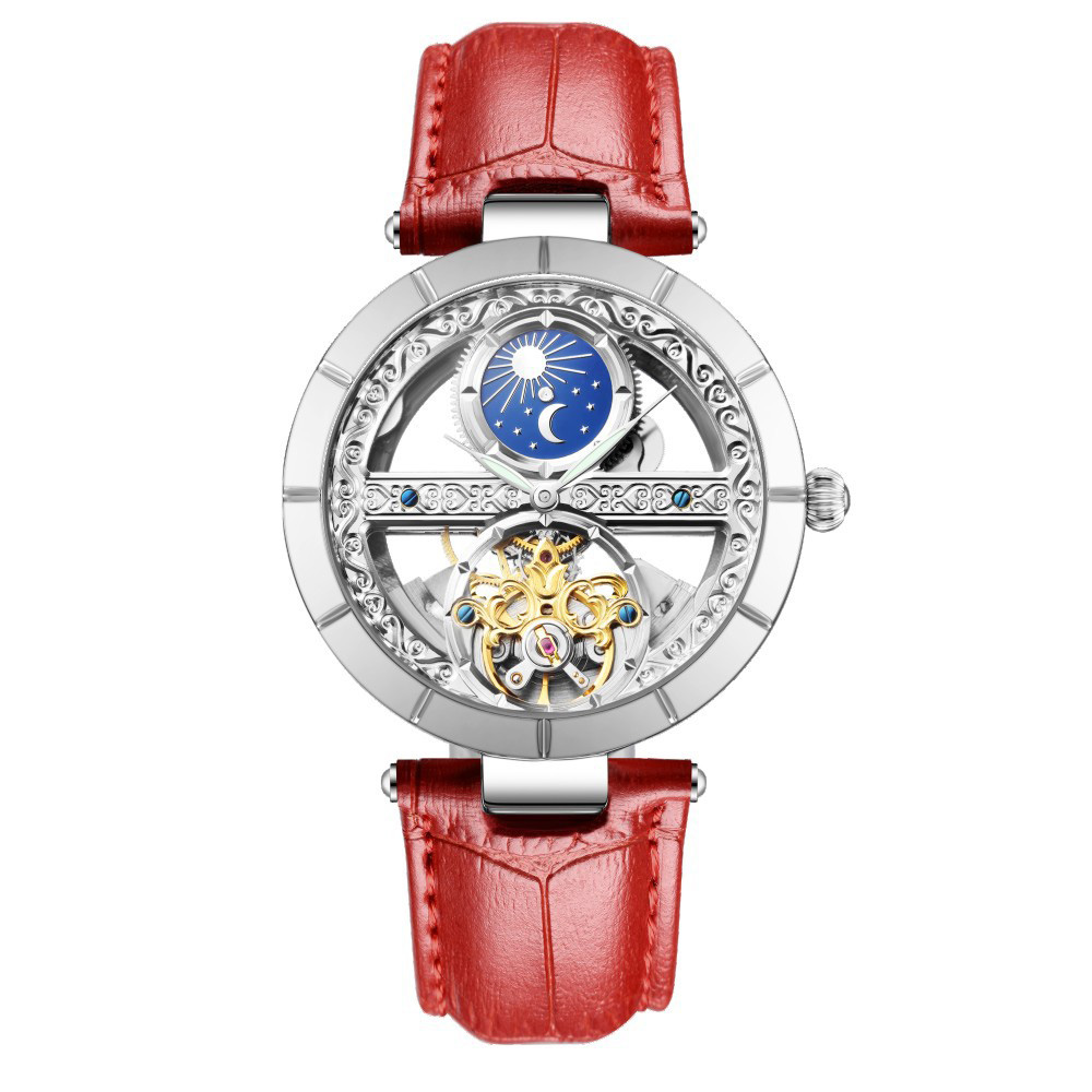 Women Automatic Watch Steampunk Self Winding Mechanical Silver Bracelet Women Wrist Watch