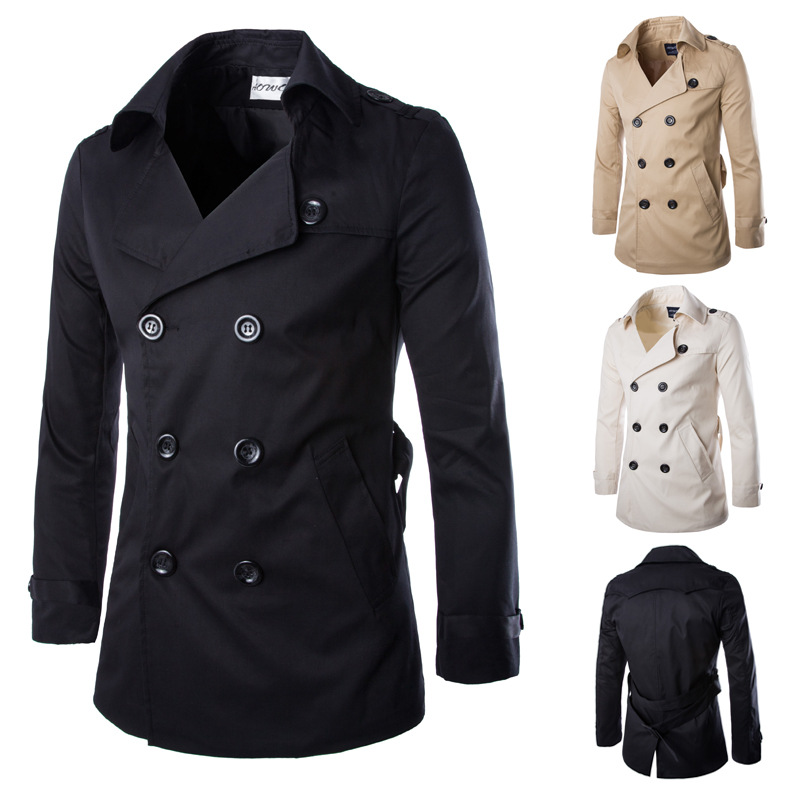 Autumn and winter new solid color fashion double-breasted trench coat men's casual plus size coat