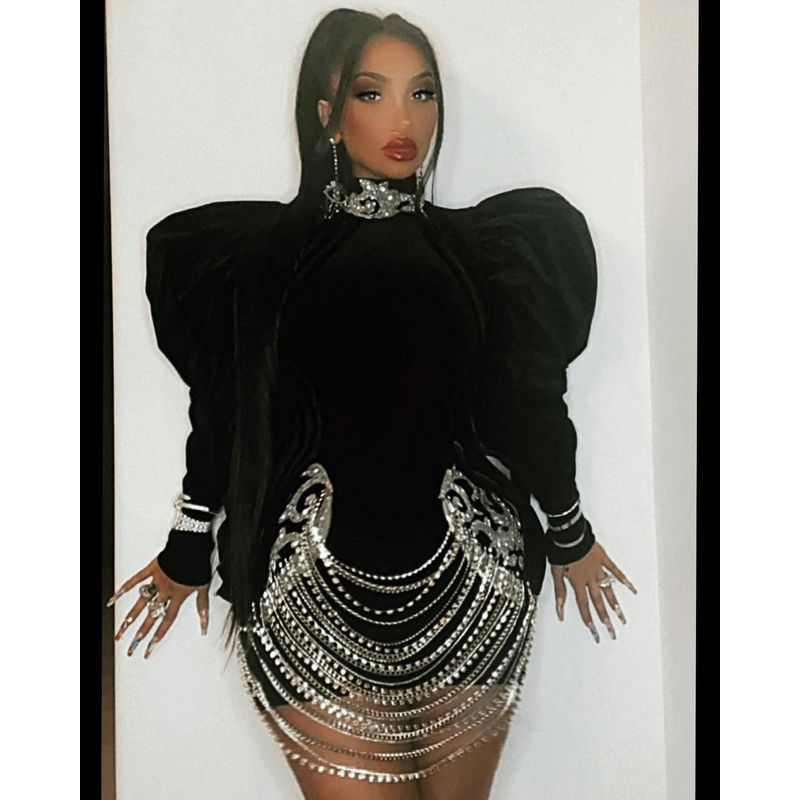 NOVANCE Y2317-B 2022 Luxury Spring Clothing Free Sparkle Crystal Diamond Dress Turtleneck Elegant Beaded Club Wear Black Gown