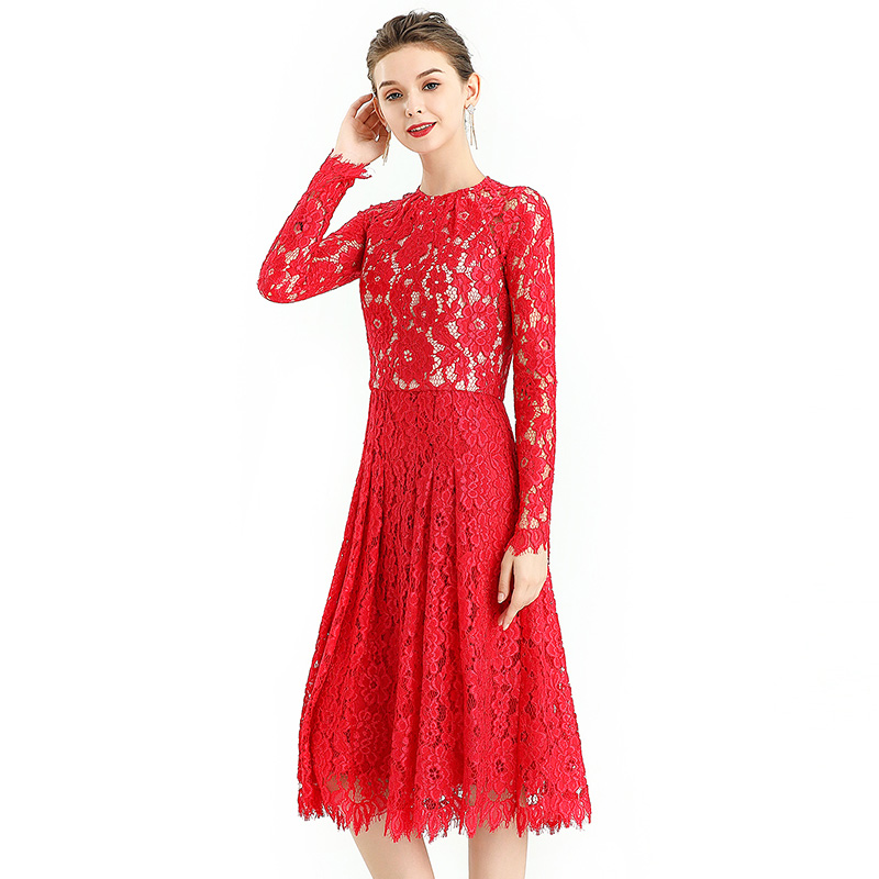 ND080-2 Fashion  Casual  clothing Sheer  Lace Exquisite party women dresses