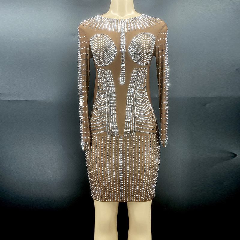 Novance Y2174 Fashion Top Women 2021 Elegant Long Dresses Women Maxi Casual Sleeve Sparkly Rhinestone Formal Dress