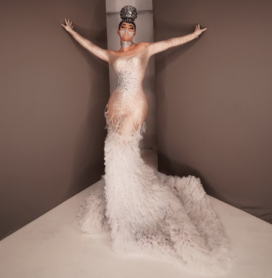 AD1539 Kimshein Latest Long Sleeve Slash Neck Rhinestone Mesh Gown Dress Women Elegant Wedding Dress Party Vestidos Evening