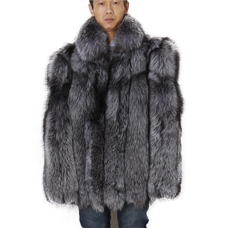 China Supplier Men Fox Fur Coat / Winter Real Silver Fox Fur Coat