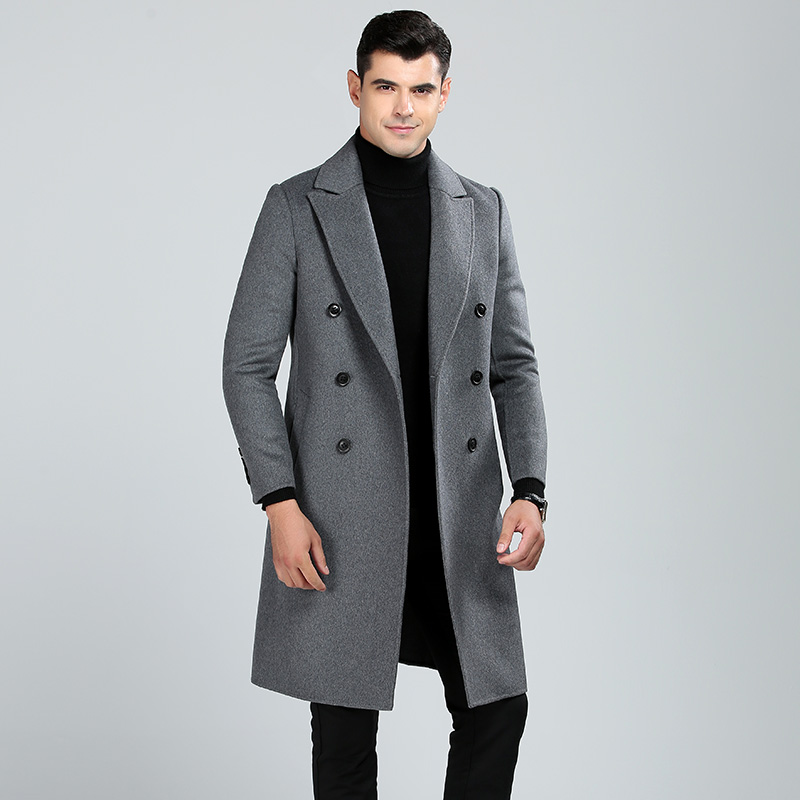 New American High Level Fashion Long Men's Double Sided Wool Overcoat Winter Warm Men Cashmere Coat