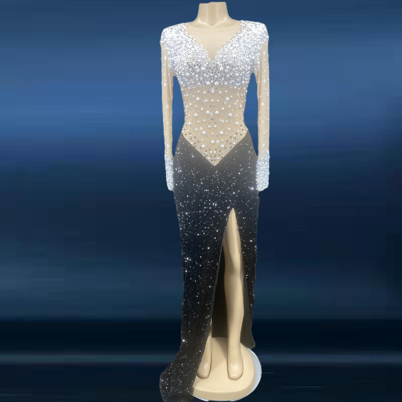 Novance Y2319 Suppliers Clothing Wholesale Sparkly Diamond Beaded Black And White Mesh Top Dress  Elegant 21St Birthday Dress