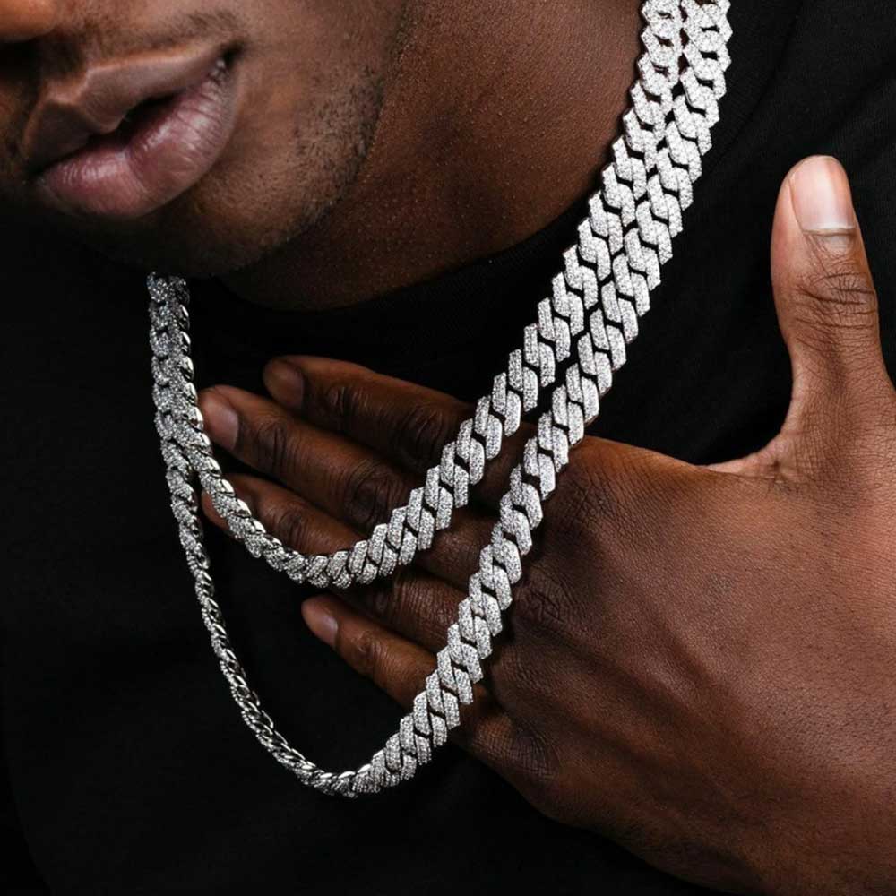 Wholesale Europe and America Street Rap Bar Men Bracelet Hip Hop Necklace 10mm Double Row Moissanite Cuban Chain