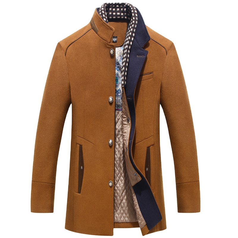Autumn and winter thick coat men's woolen woolen coat scarf collar coat men's jacket