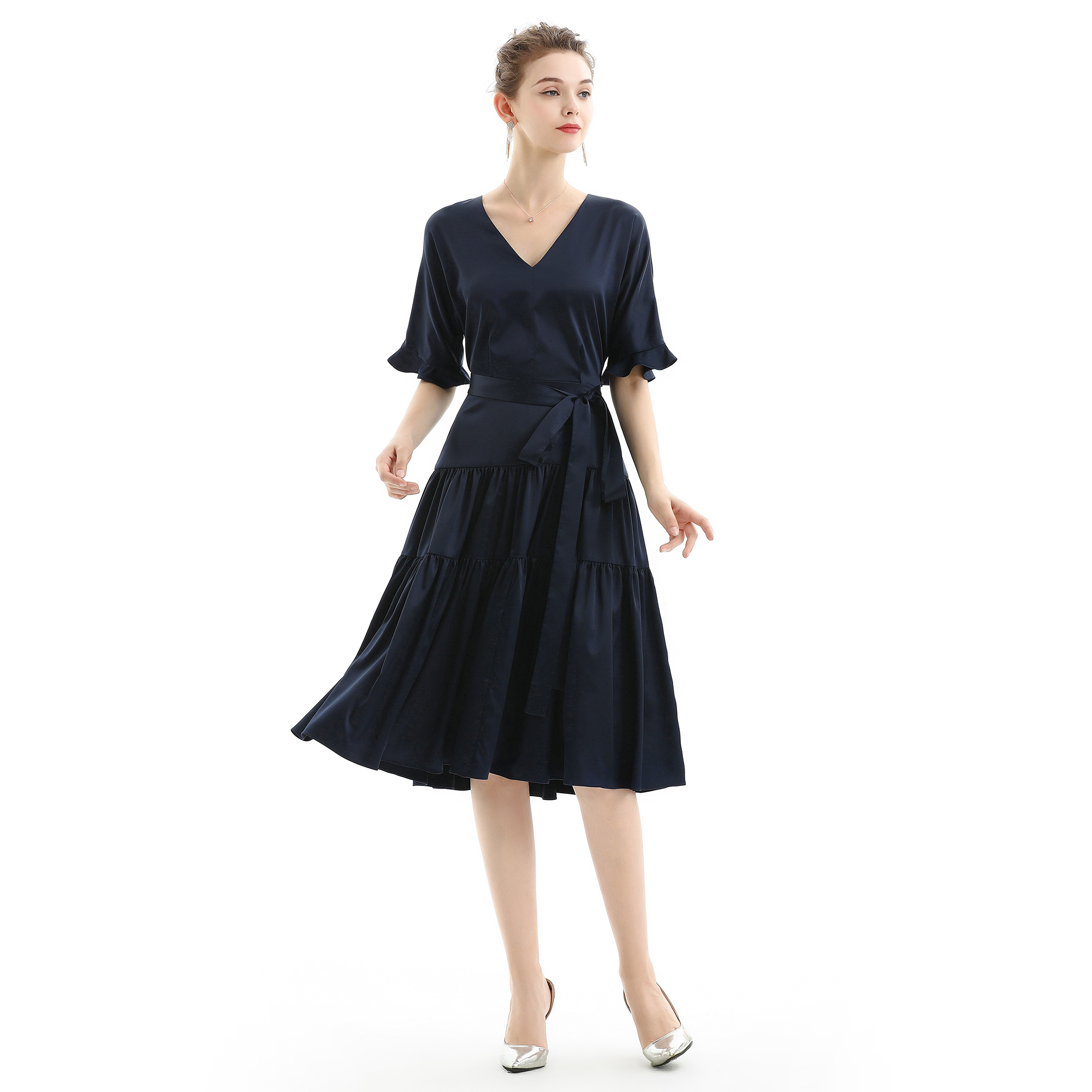 ND057-2 Fall  Fashion Elegant Long Sleeve Print Women Girls Career Casual Dresses