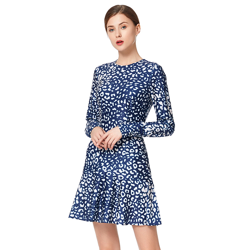 ND023 Fall  Leopard Print Long Sleeve  Women Party Commuter Evening Casual Dress