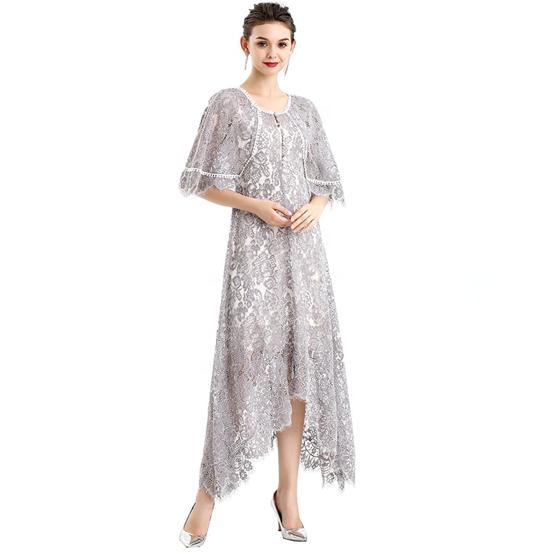 ND078-1 casual dresses Asymmetric Embroidered Lace maxi dresses women