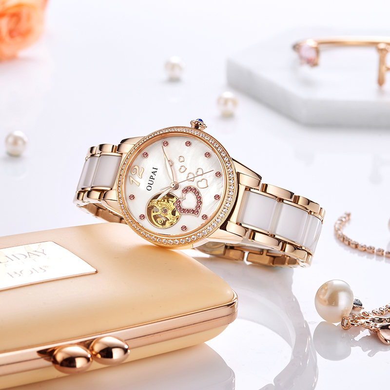 High Quality Fashion Gold Plated Wrist Luxury Woman Custom Logo Watch for Lady Case JEWELRY Ceramic Automatic  Waterproof