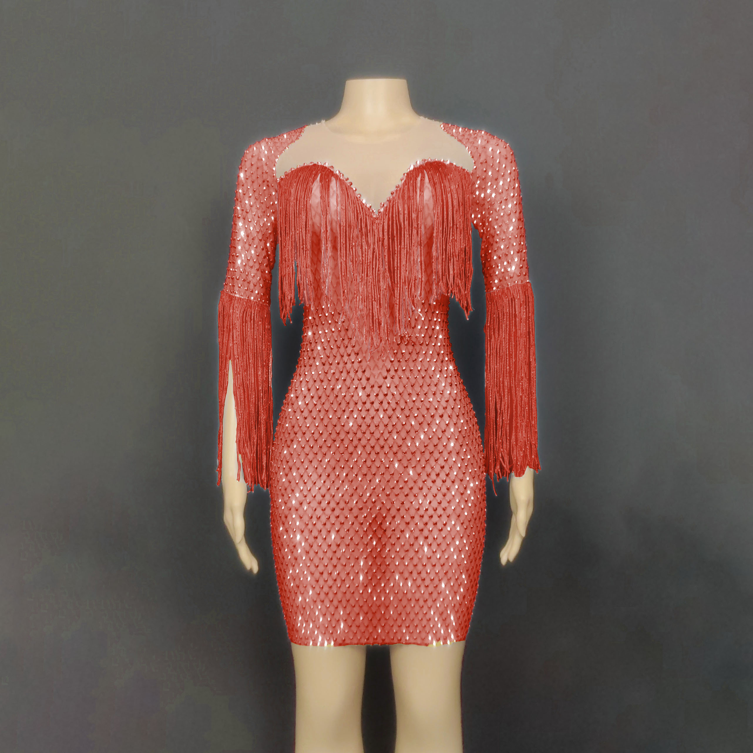 Novance Y1831 Sexy Birthday Dress For Women 2022 Bling Diamond Tassel Long Sleeve Red Evening Dress Bodycon Designer Dress Women