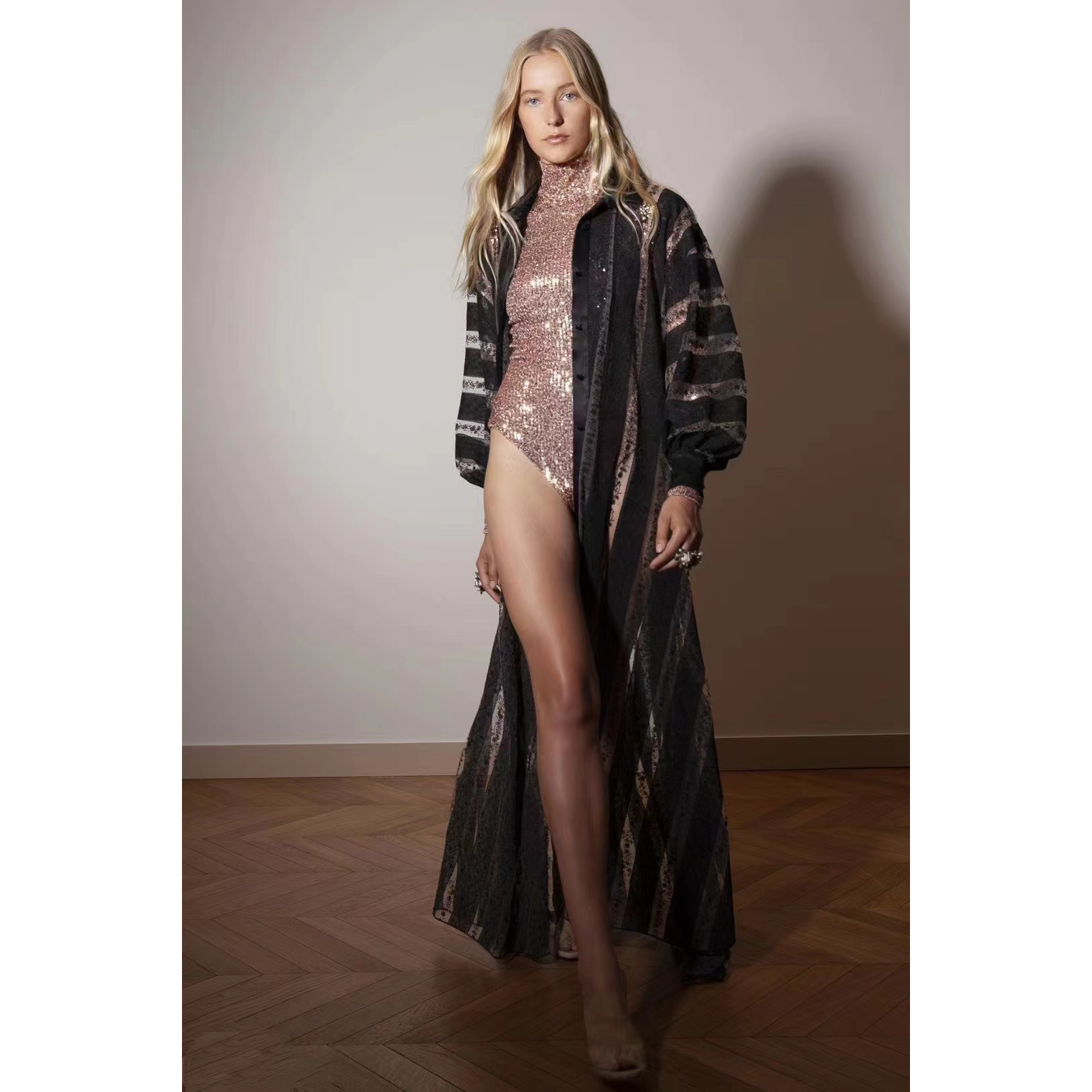 A7327 Good Quality Embroidered Lace Maxi Dress Green Black White Plus Size Women Long Dress