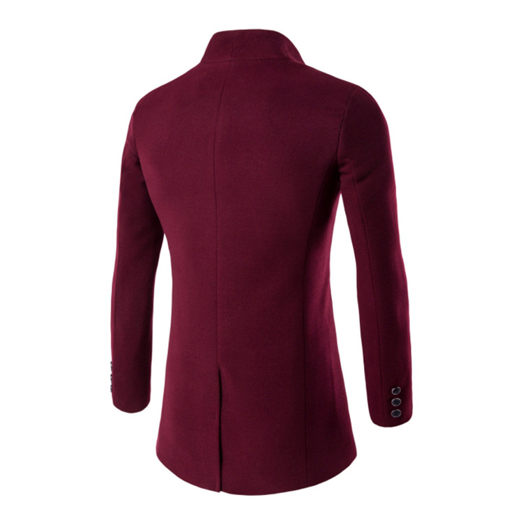 2021 Winter New woolen coat Korean fashion Men's mid-length solid color slim fit trench coat