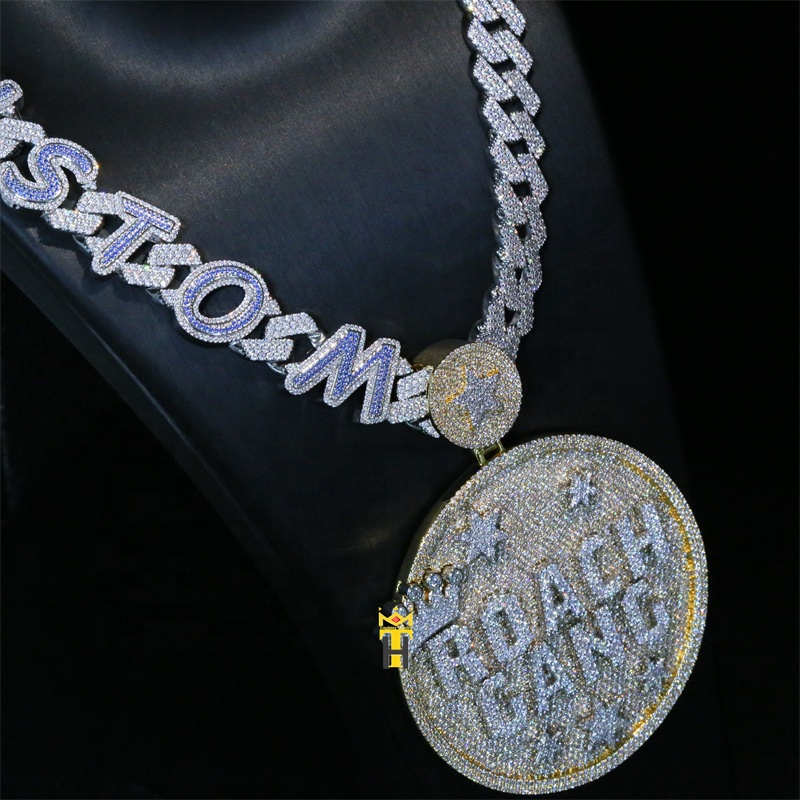 Custom round gold iced out pendants hip hop name letter pendant custom pendant necklace