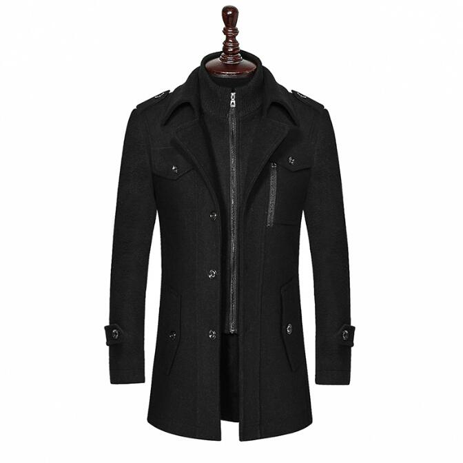 Factory supply autumn and winter double collar woolen coat thickened collar mid-length woolen trench coat men's coat