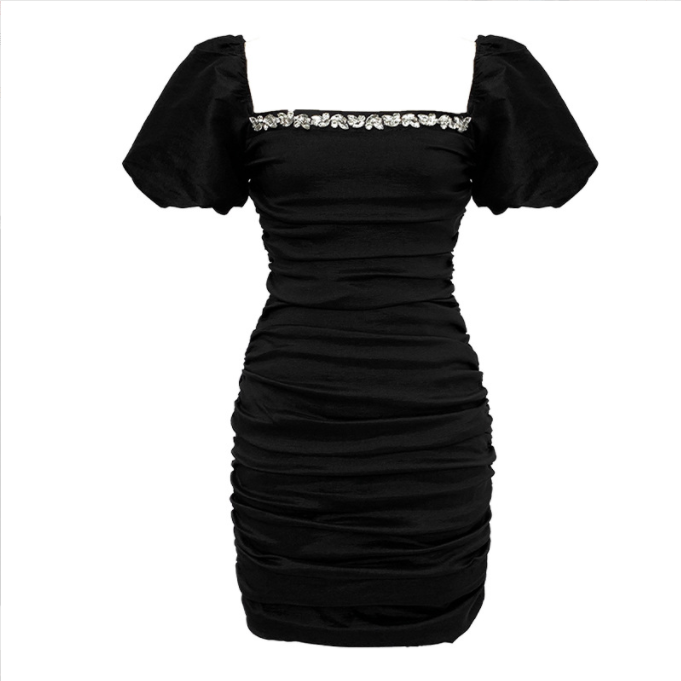 2022 Slim dress with square collar and hip bag