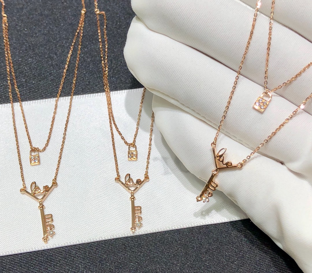 18k Solid Gold Pure Custom Iitial Heart Layered Stack Lock And Key Necklace With Pendant Charm Jewelry With Diamond Pawnable