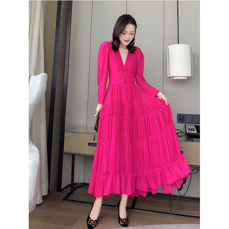 Elegant High End Solid Color V Neck Party Evening Women Maxi Dress