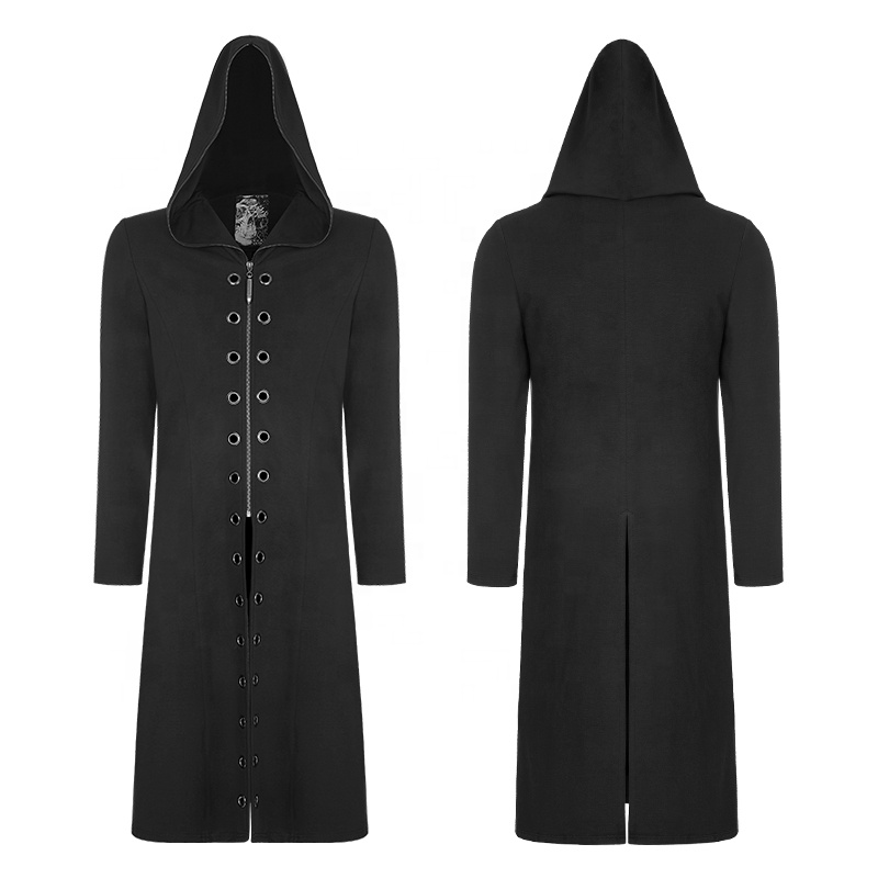 PUNK RAVE OY-856 Designer Men Clothing Hooded Straight Cotton Men Long Coat Black Casual Daily Coat